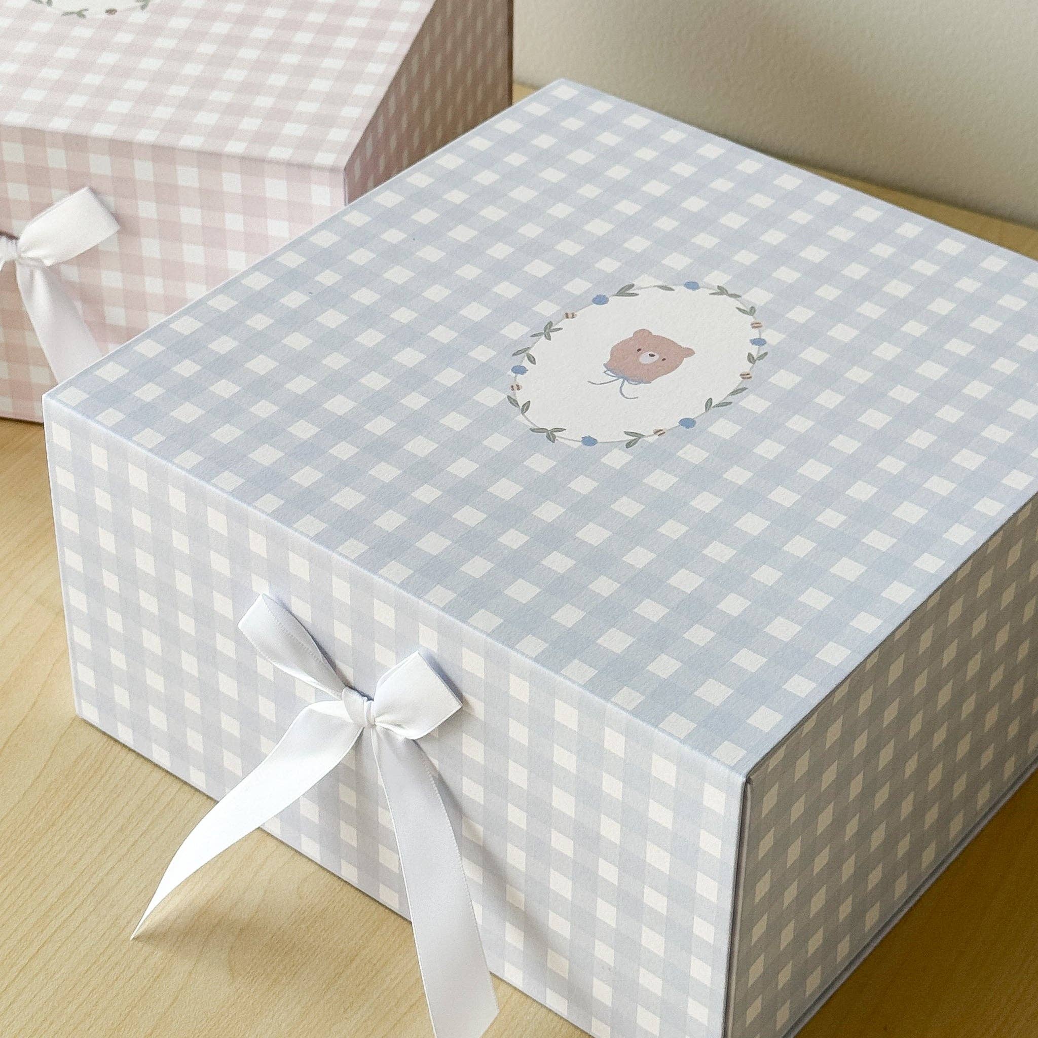 Gift Box Blue Gingham Bear