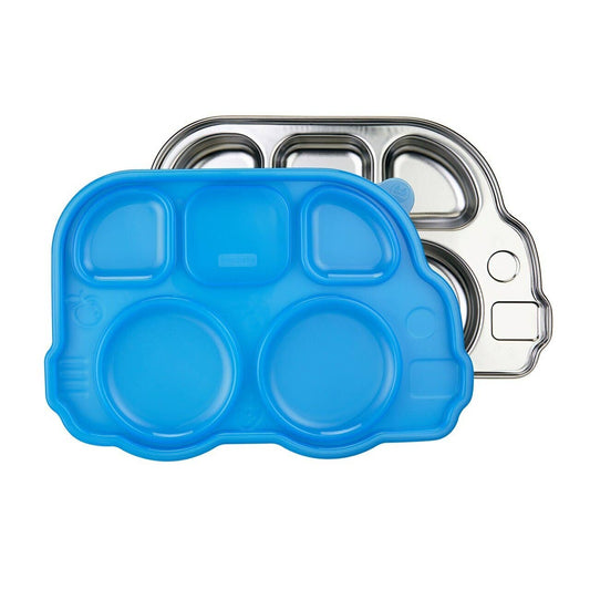 Stainless Steel Divided Plate w/Lid - Blue