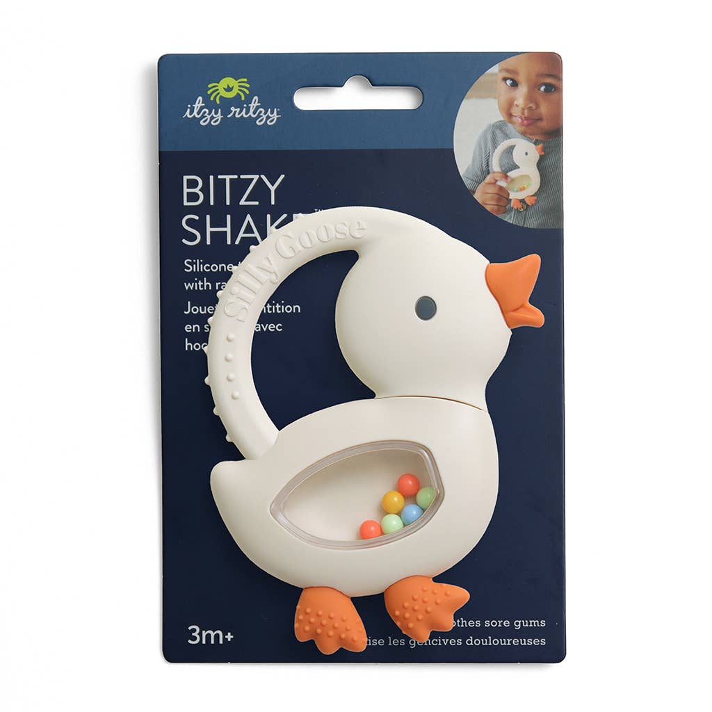 Bitzy Shake™ - Silicone Teether with Rattle: Goose