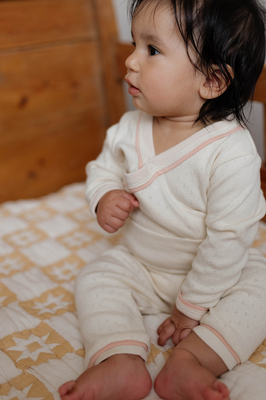 Wrap Onesie + Pant Set | Pointelle - Milk and Petal