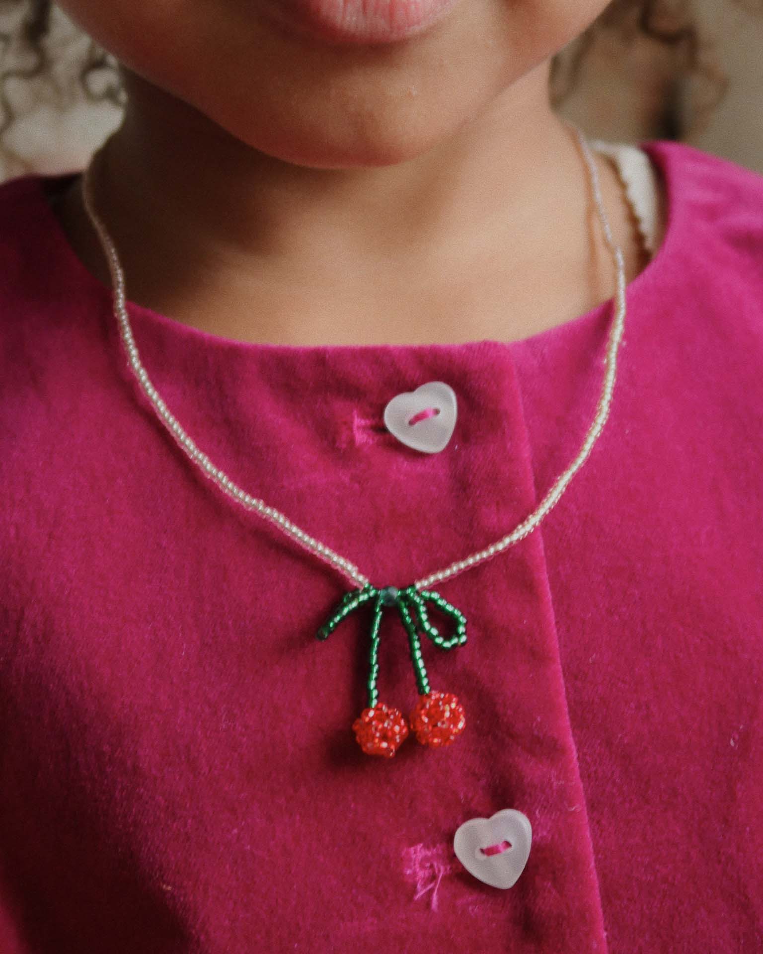 Pearly Necklace & Bracelet Set - Cherry