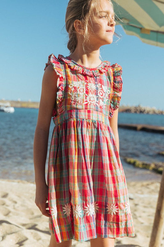 Mini Clover Dress in Red Madras Plaid