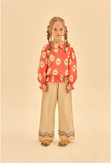 Apple Flower Wide Pants - Beige