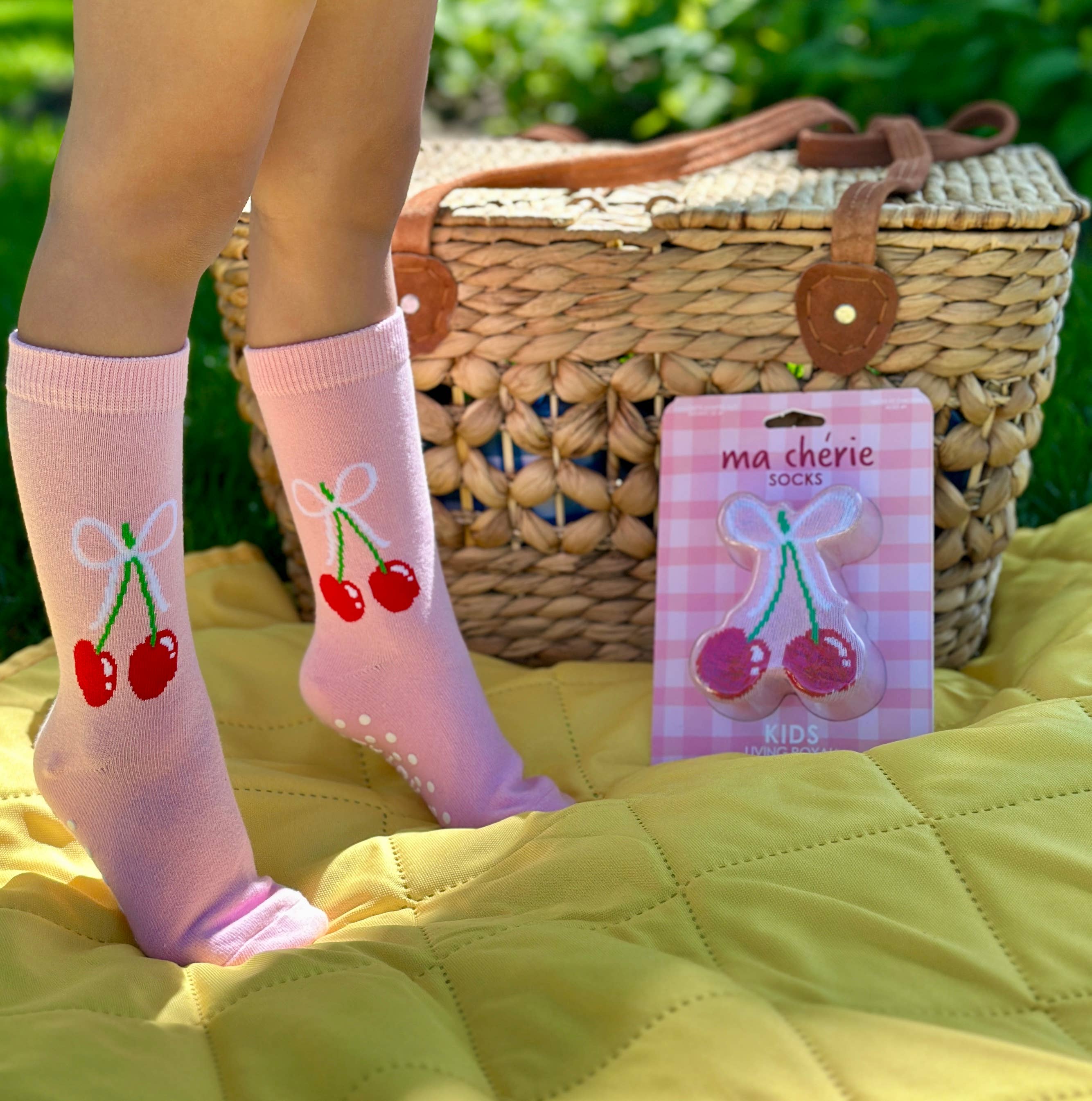 3D Packaged Crew Socks  - Cherries Tied w/ Bow