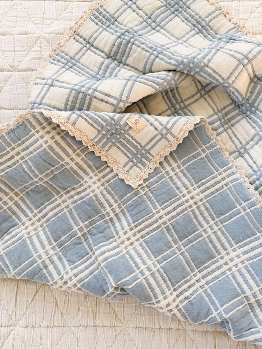 French Plaid Quilt - Powder