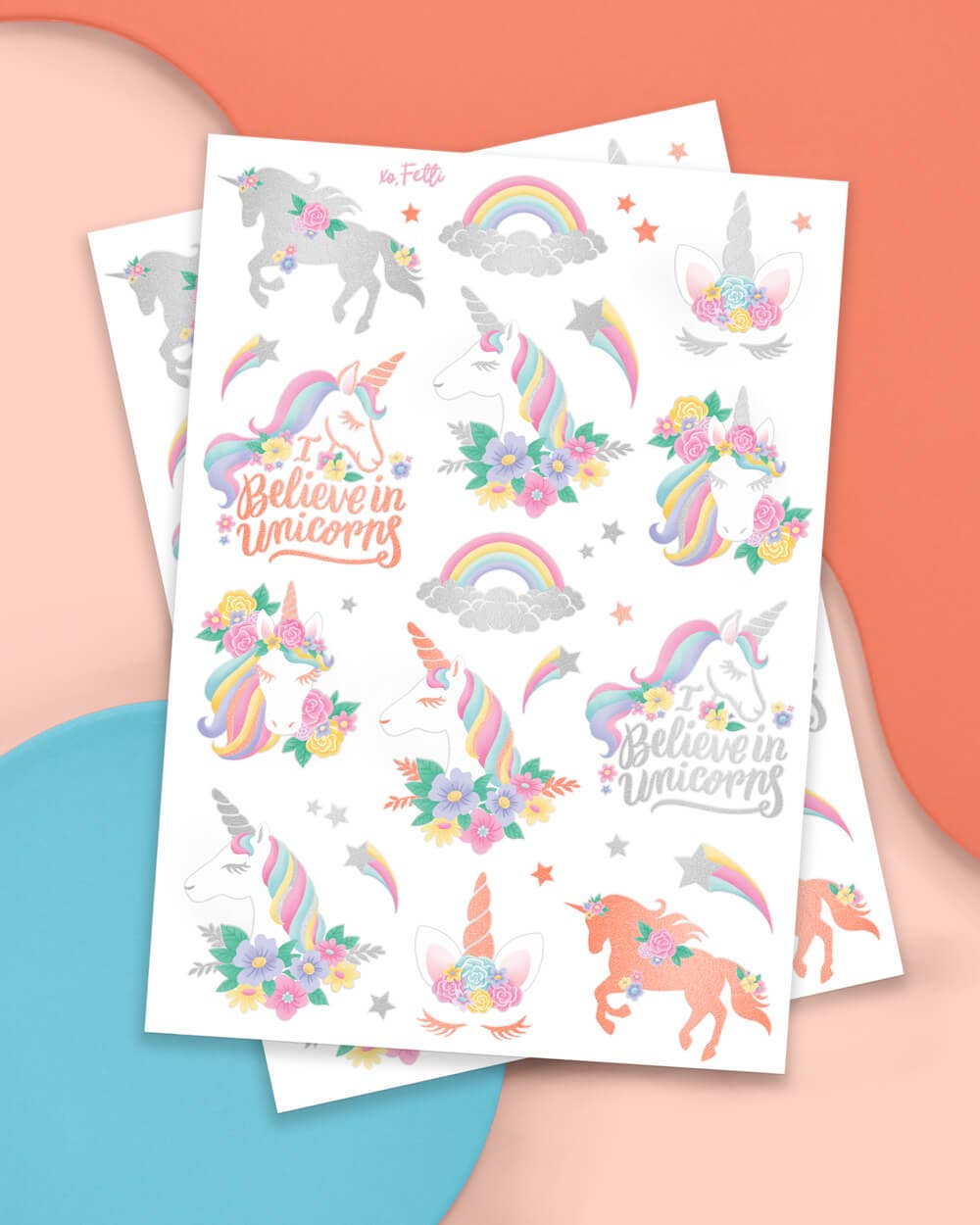 Unicorn Kids 52 foil temporary tattoos Screen-Free activity