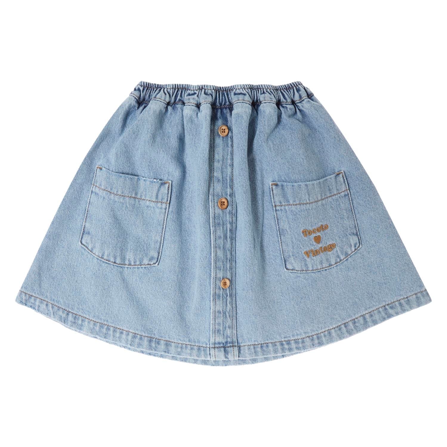 Long Blue Denim Skirt with Pockets - Blue