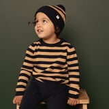 Merino Knit Pullover - Navy Caramel Stripe