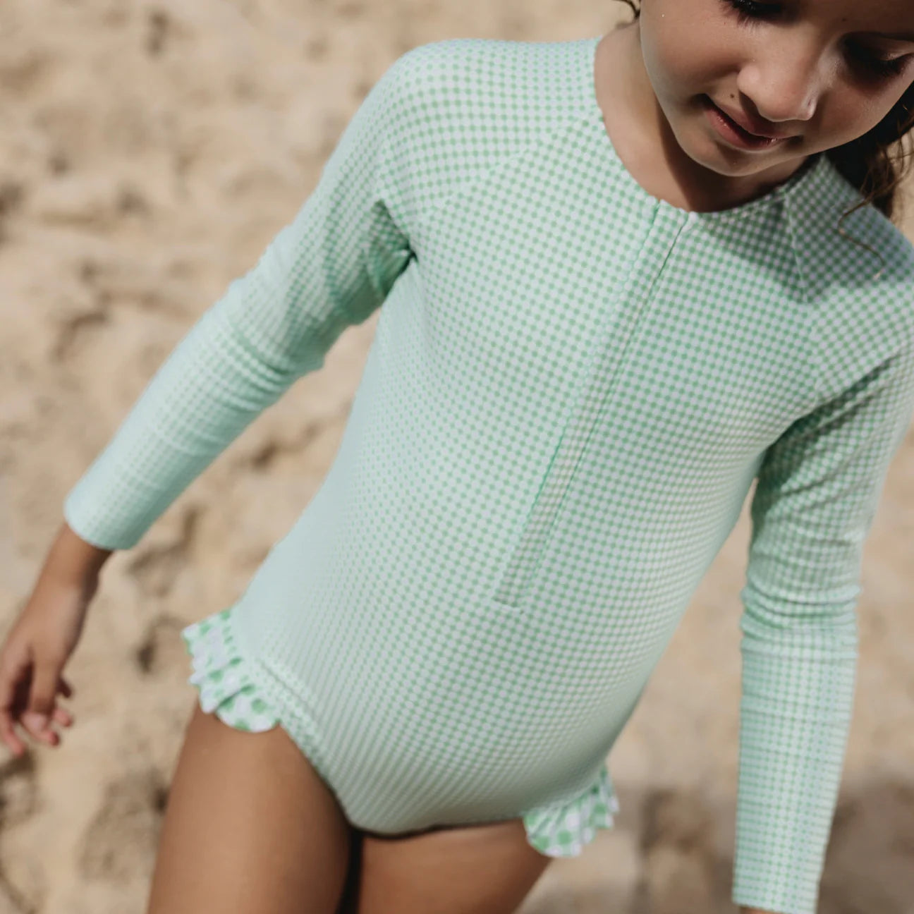 Girls Gustavia Gingham Front Zip Rashguard One Piece