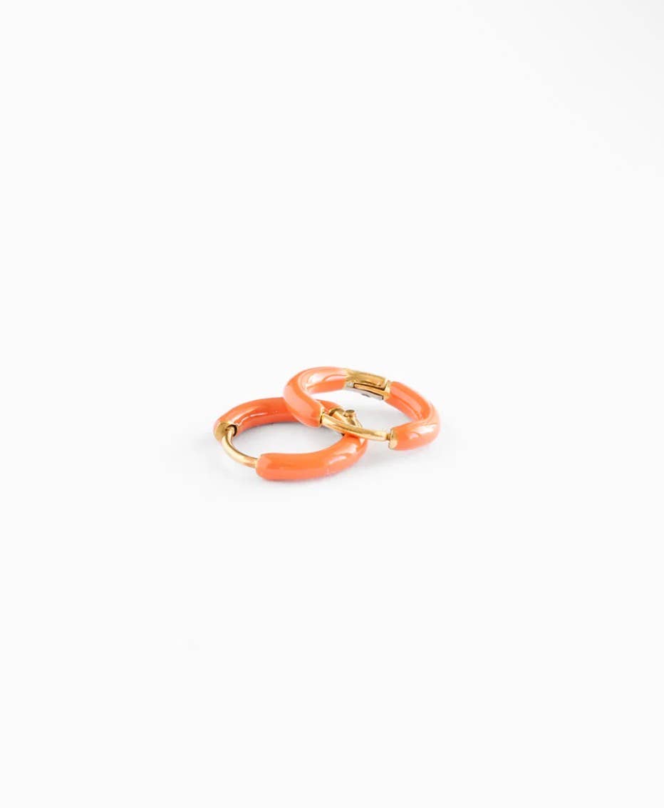 Enamel Hoop Earrings - Neon Pink