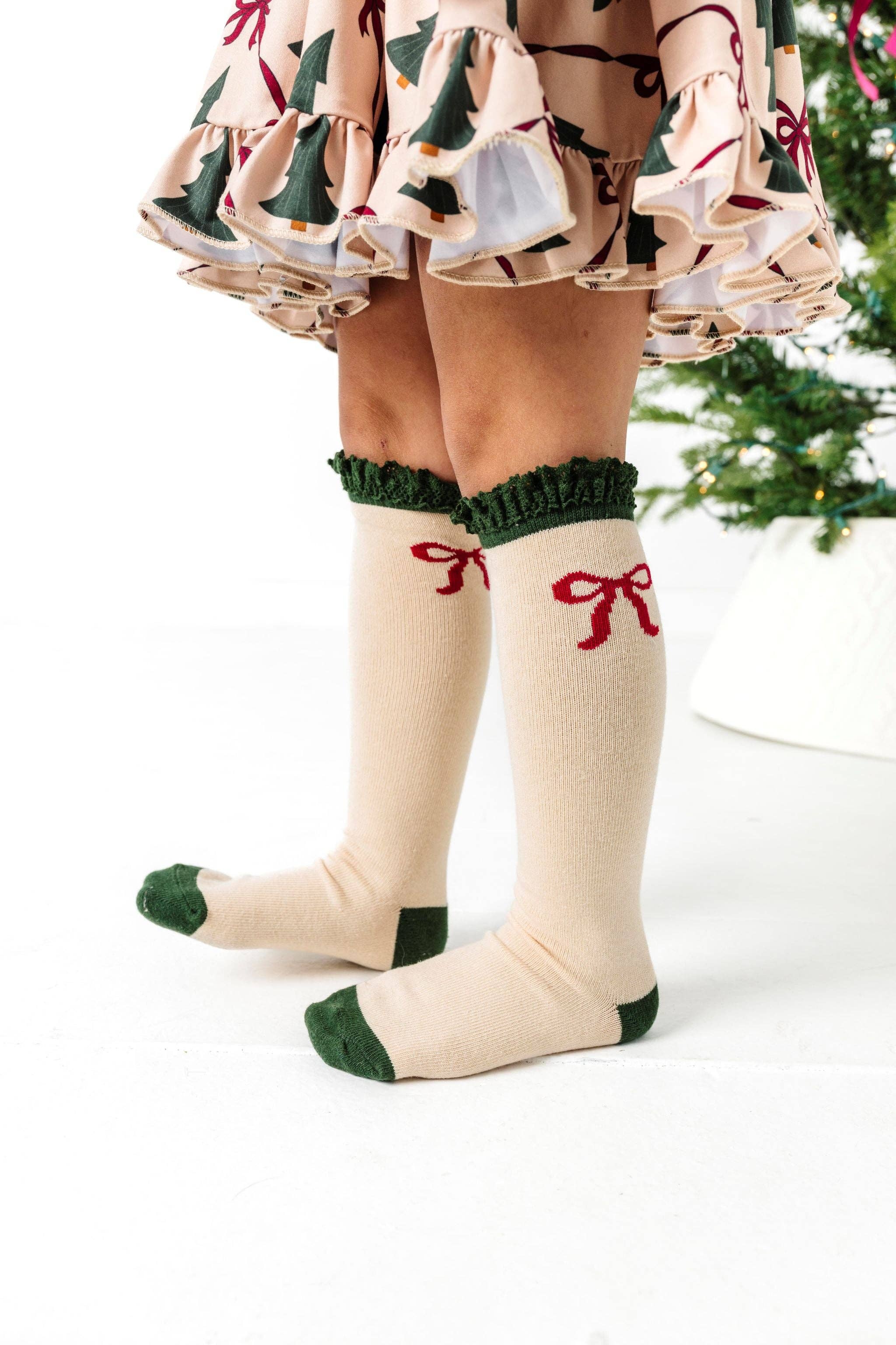 Vanilla Bow Lace Top Knee High Socks: