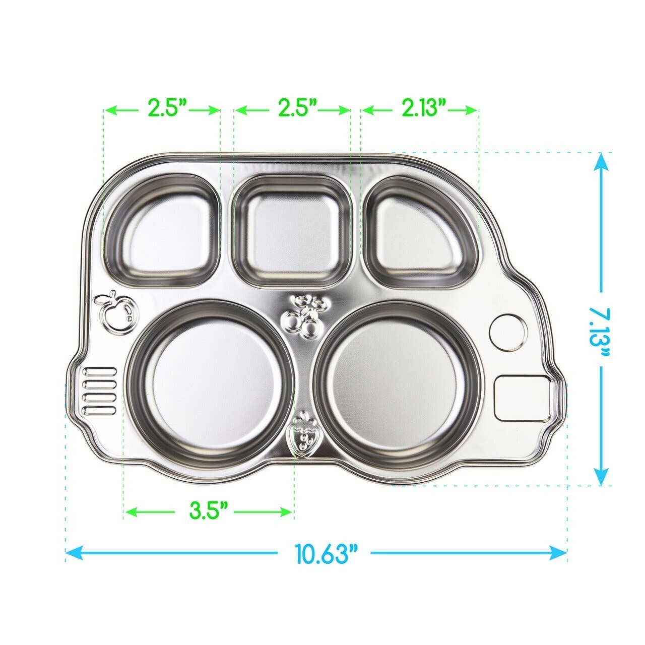 Stainless Steel Divided Plate w/Lid - Blue