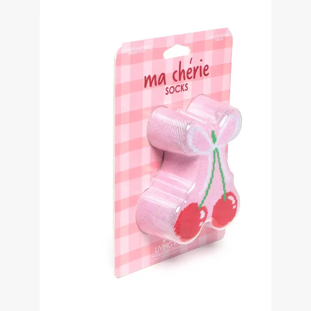 3D Packaged Crew Socks  - Cherries Tied w/ Bow