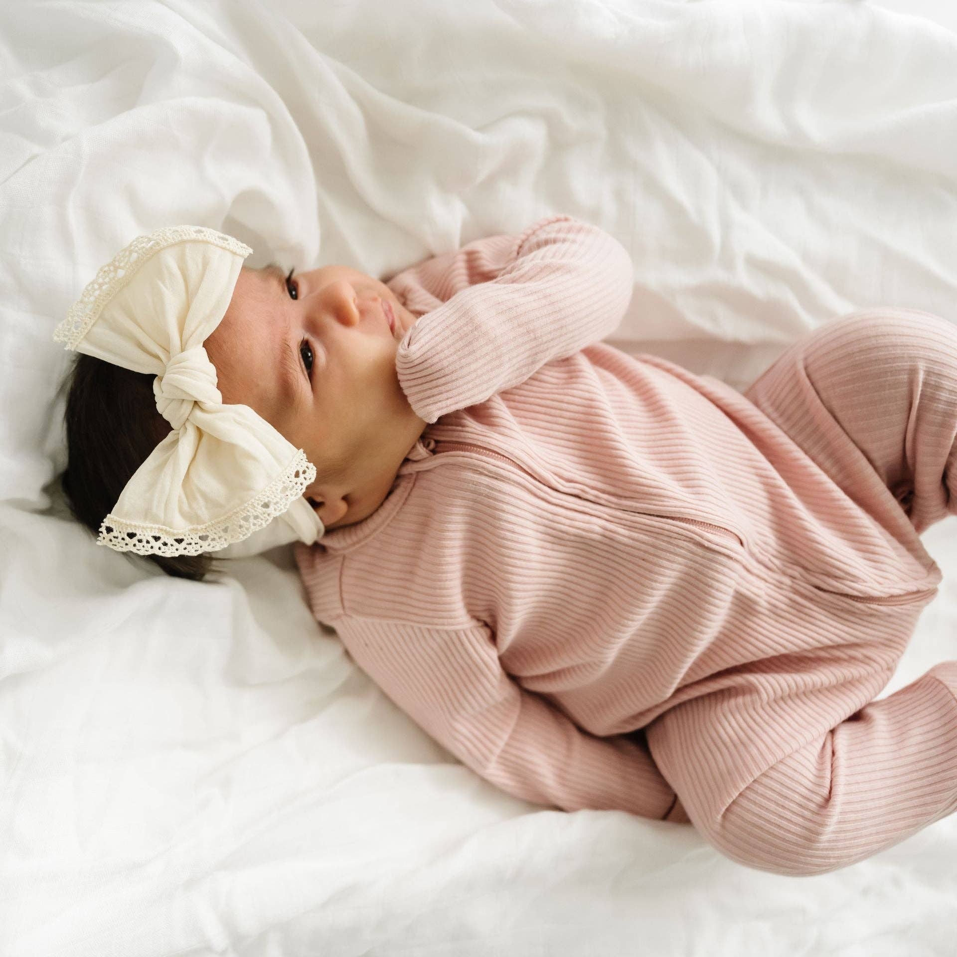 Baby Bling® Trimmed Classic Knot Headband: Oatmeal Lace
