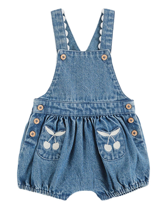 CHERRY DENIM EMBROIDERED OVERALLS