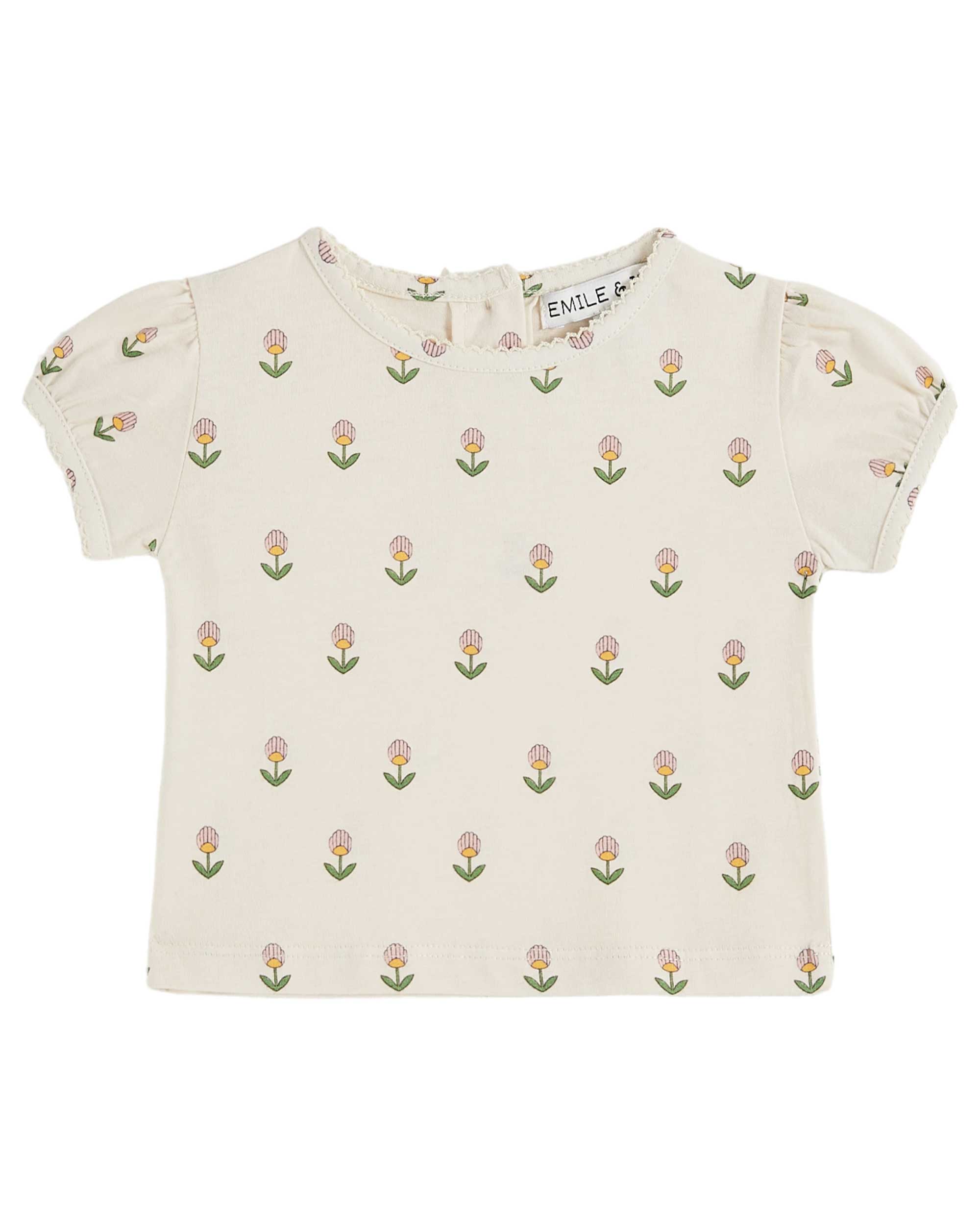 Tee Shirt Picote Imprime - Fleurs Douce