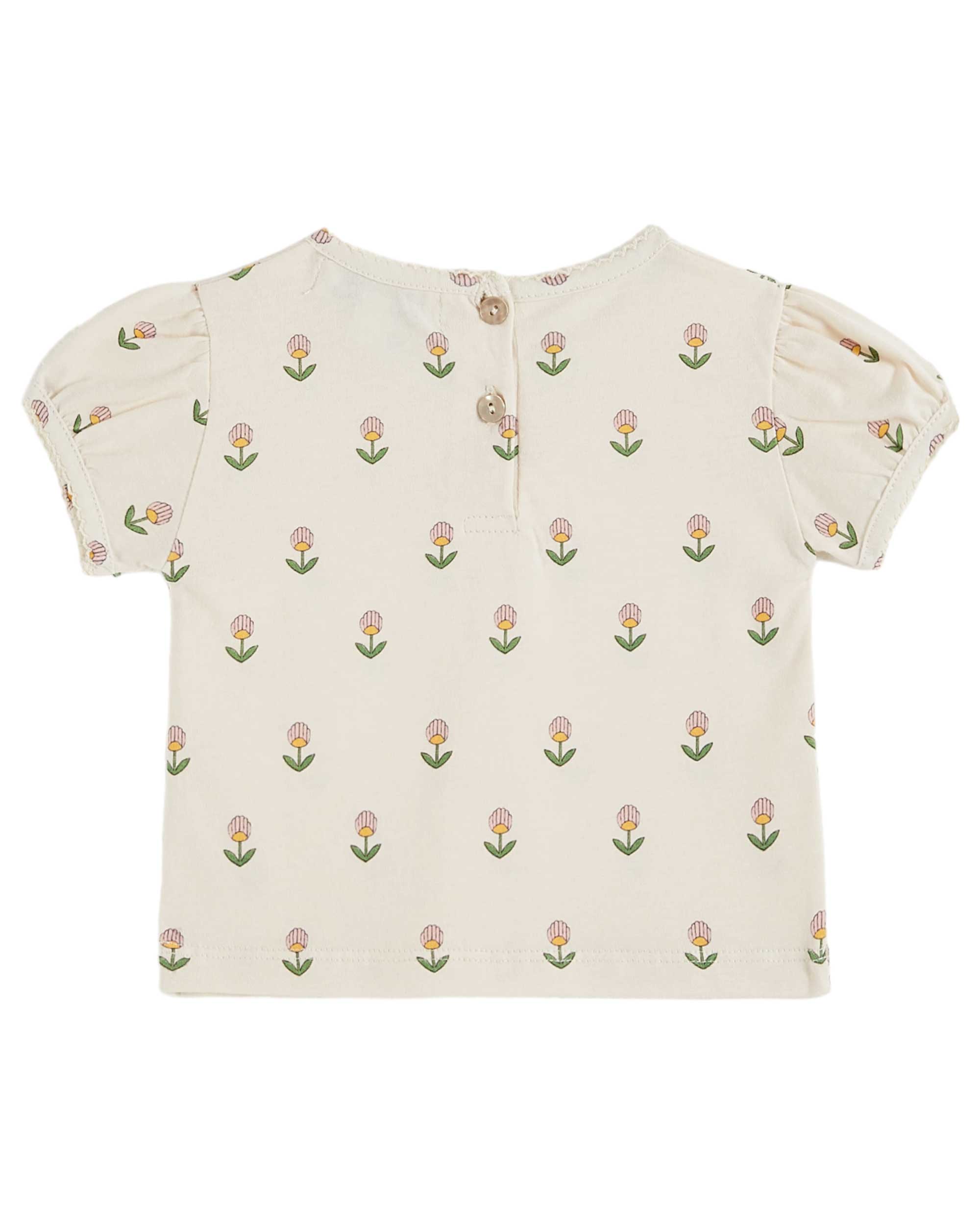 Tee Shirt Picote Imprime - Fleurs Douce