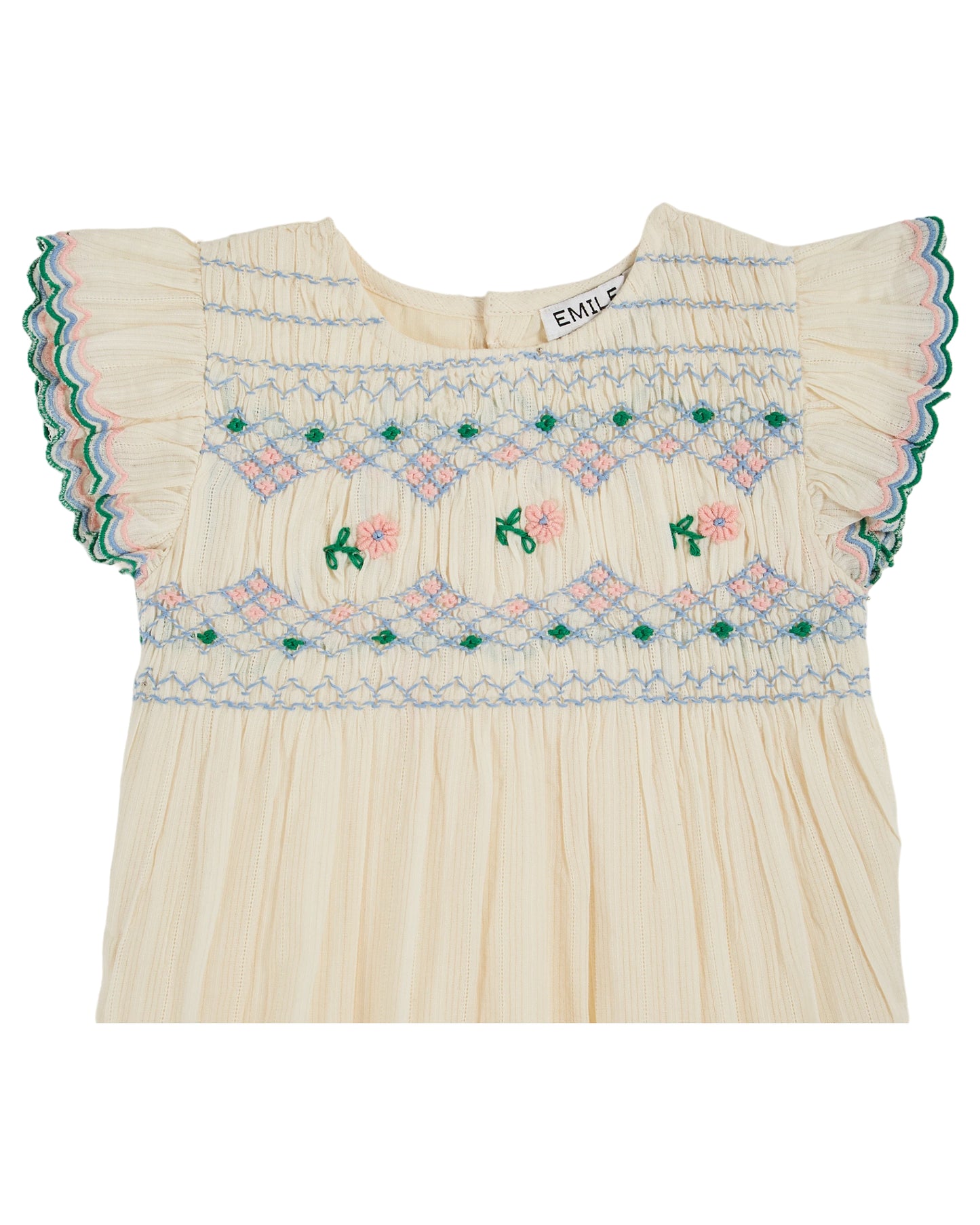 ECRU HAND-SMOCKED EMBROIDERED ROMPER