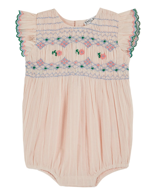 PINK HAND-SMOCKED EMBROIDERED ROMPER
