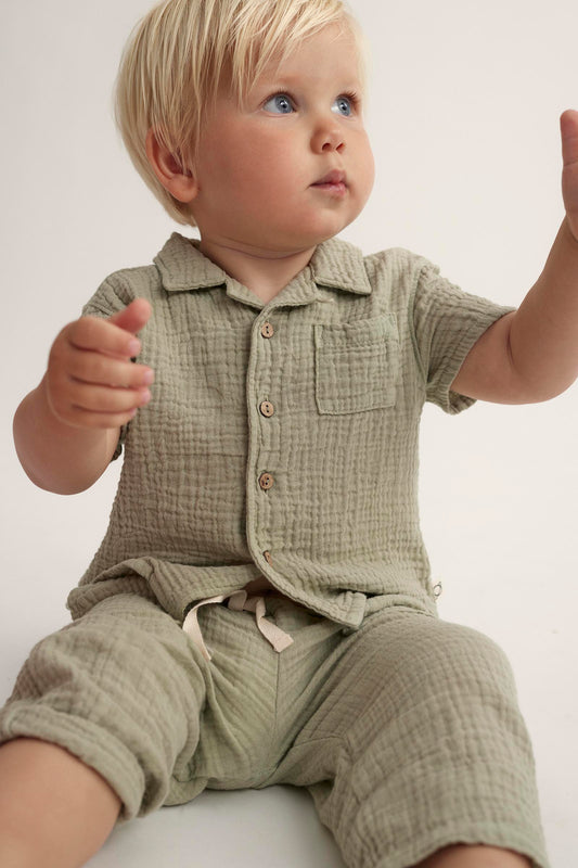 Soft Gauze Baby Short Sleeves Shirt - Frosty Green