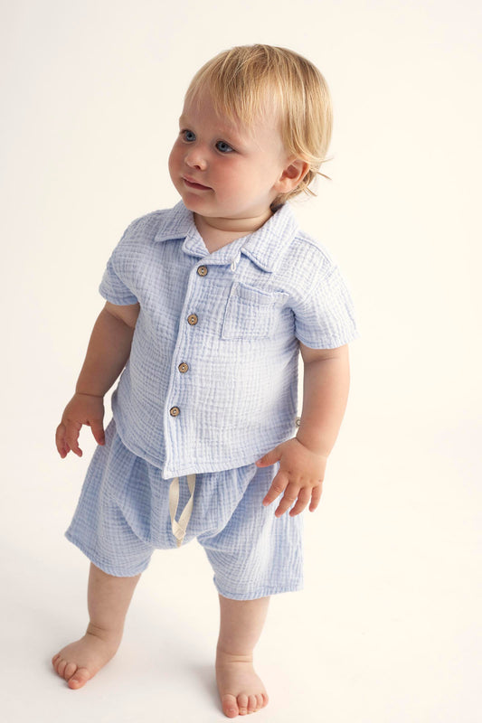Soft Gauze Baby Short Sleeves Shirt - Blue