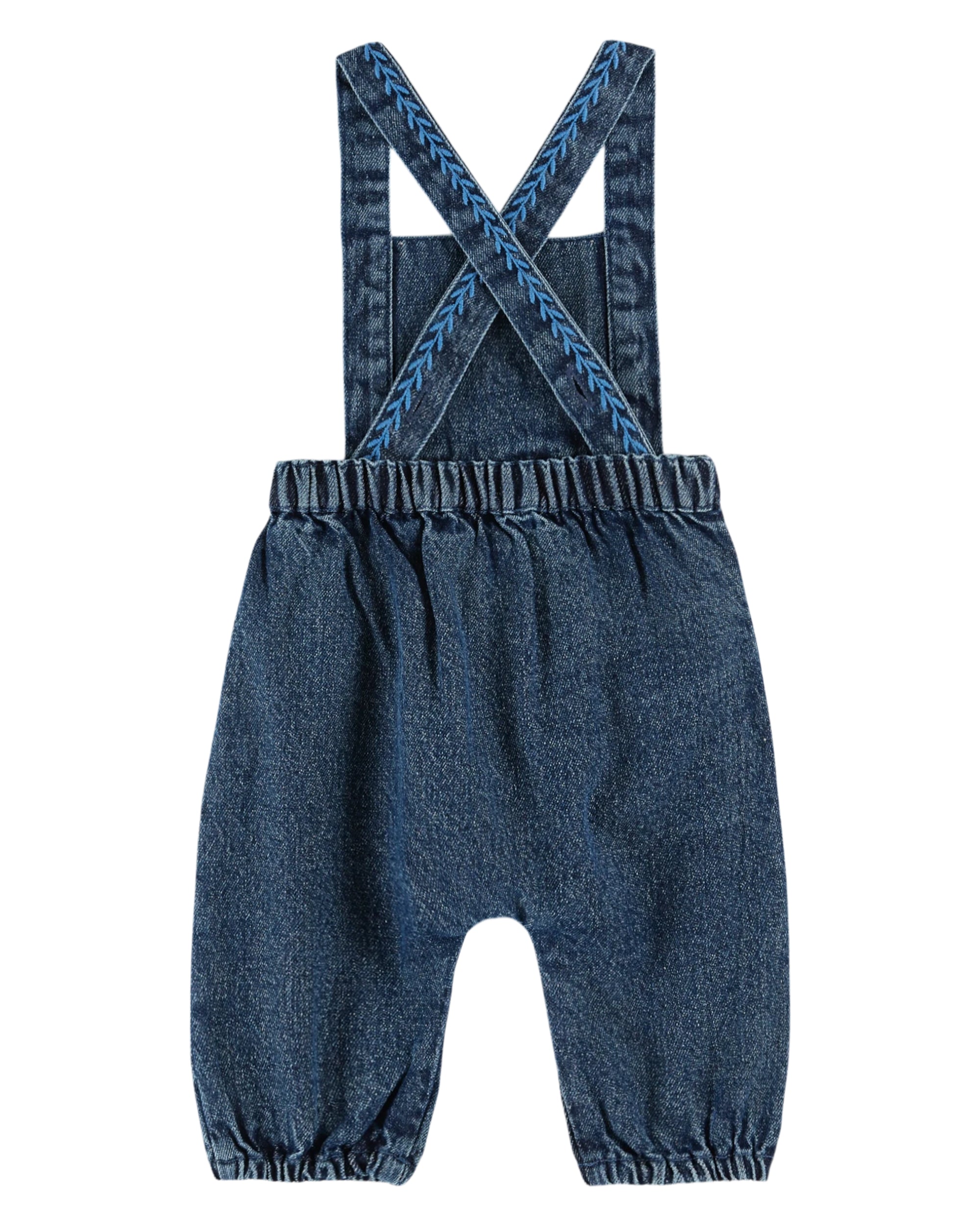 Blue denim embroidered overalls