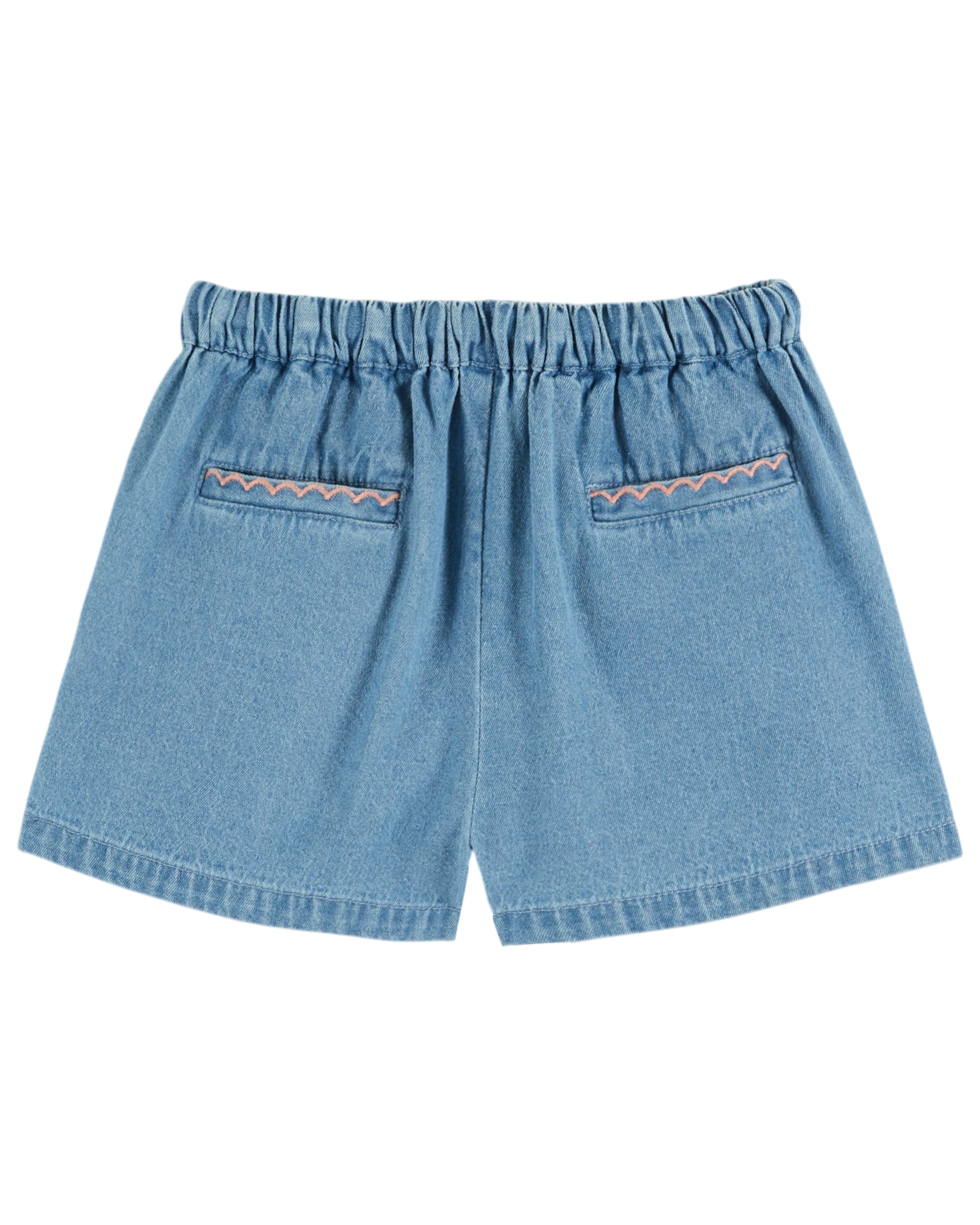 Denim Light Rose Embroidered Shorts - Denim Light