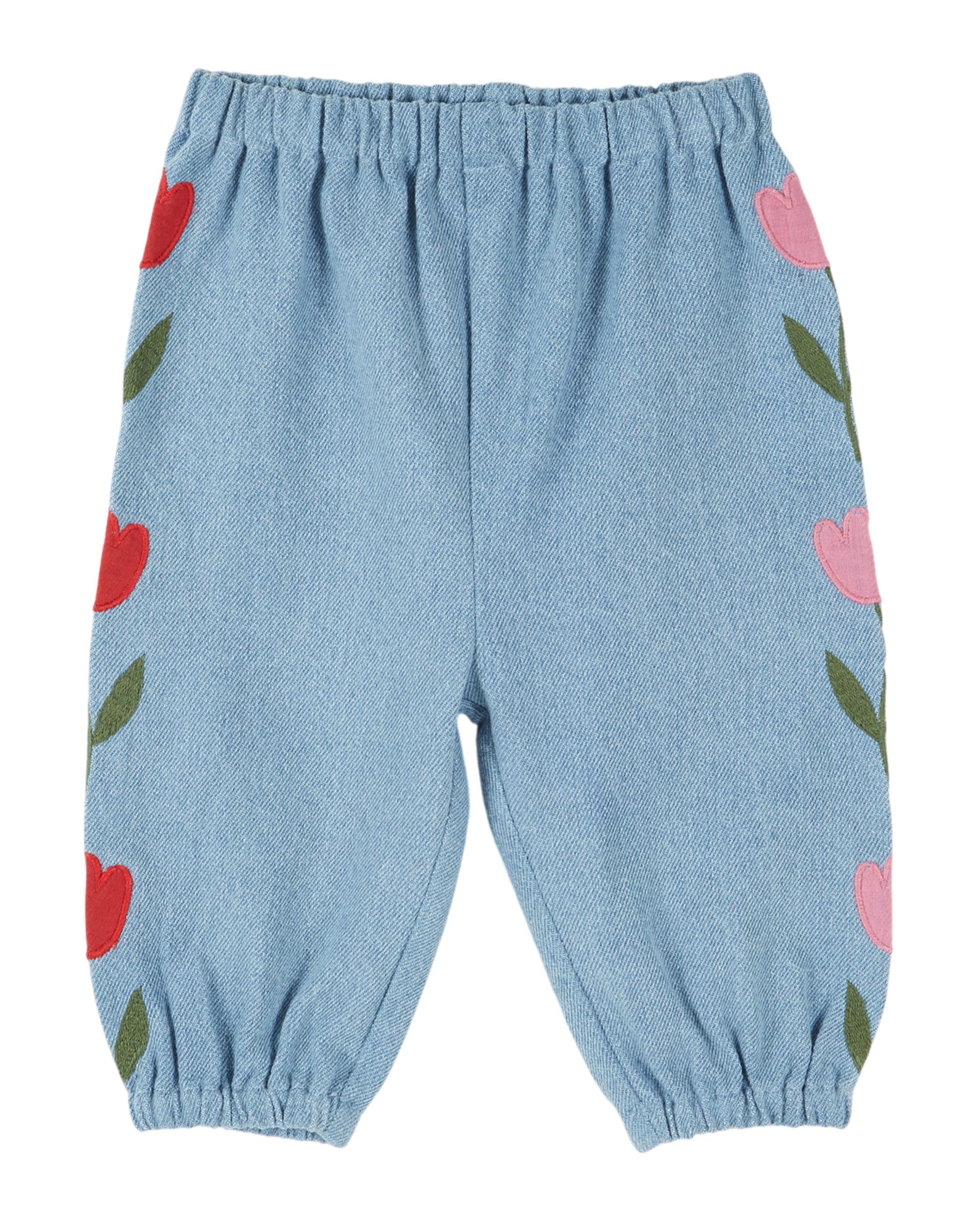 Baby pants Light denim embroidered tulips