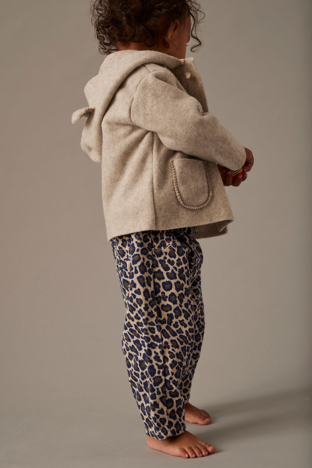 Animal Print Twill Baby Pants - Stone