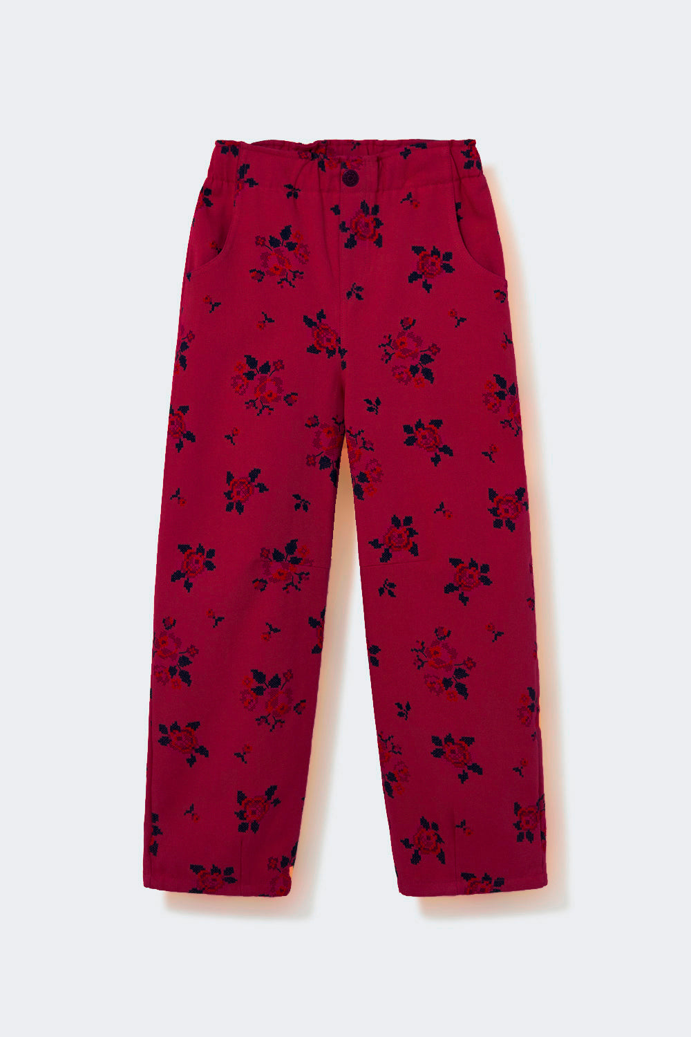 Atenas Cross Stitch Floral Twill Pants - Prune