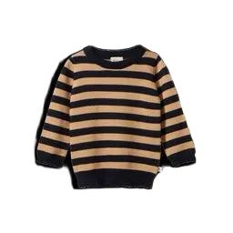 Merino Knit Pullover - Navy Caramel Stripe