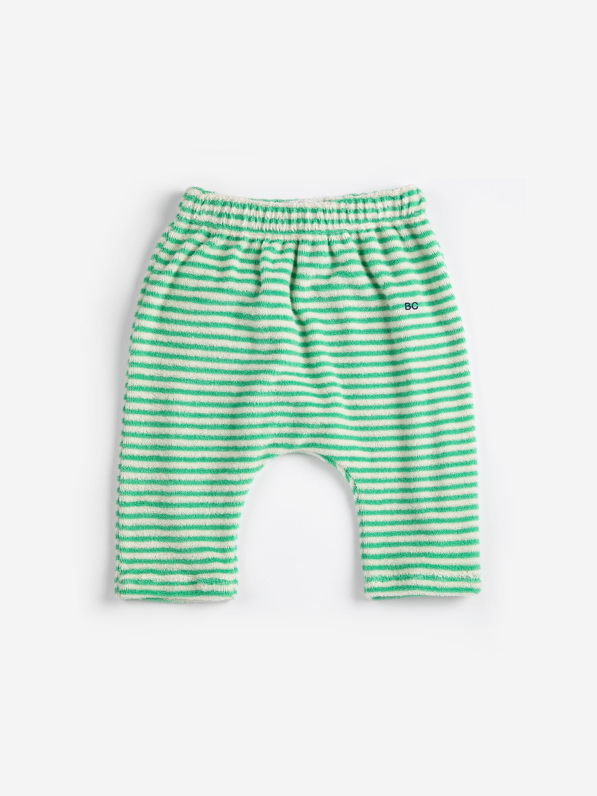 Green Stripes Terry Cloth Harem Pants - Green