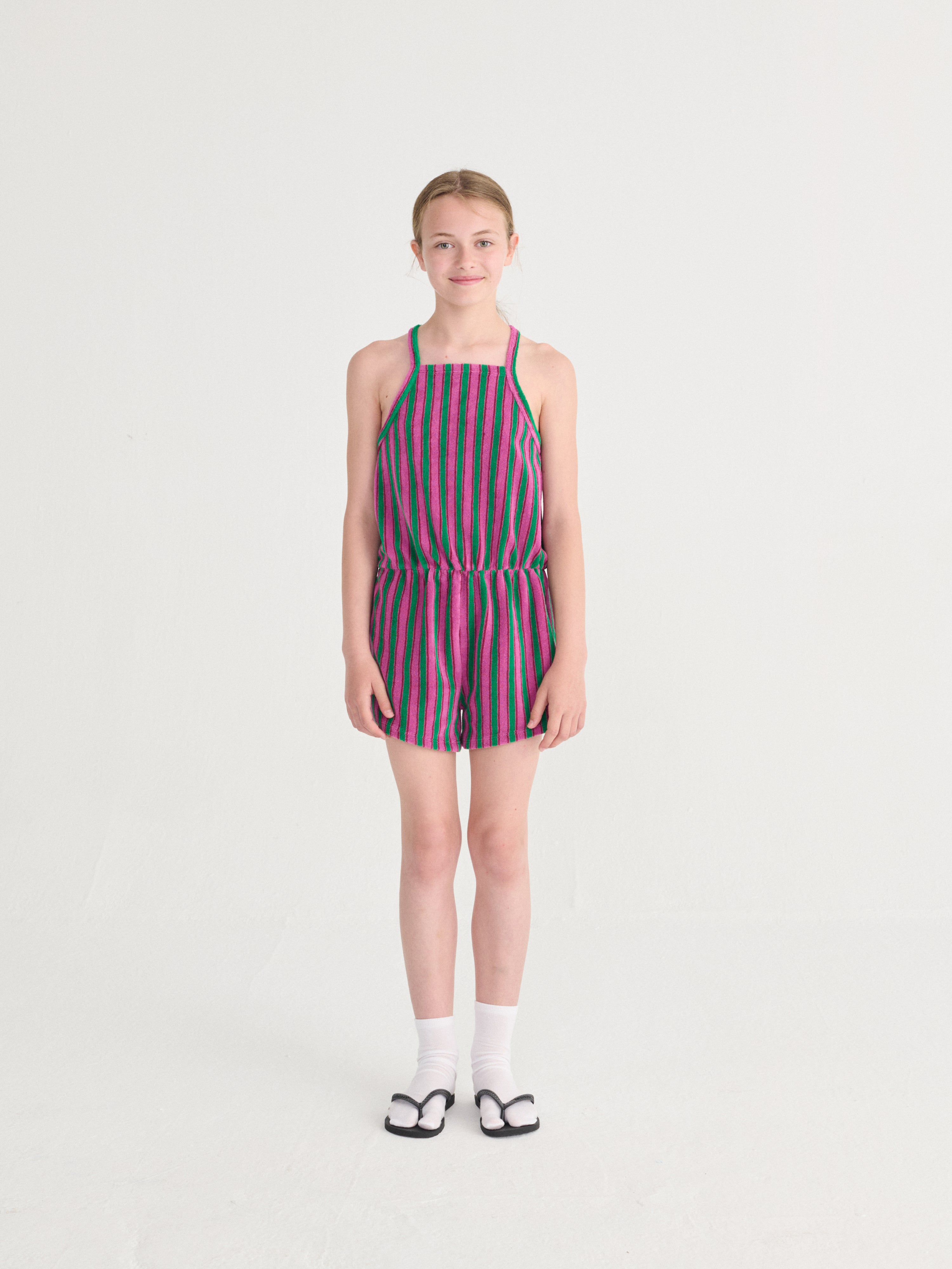 Striped Terry Cloth Playsuit - Purple