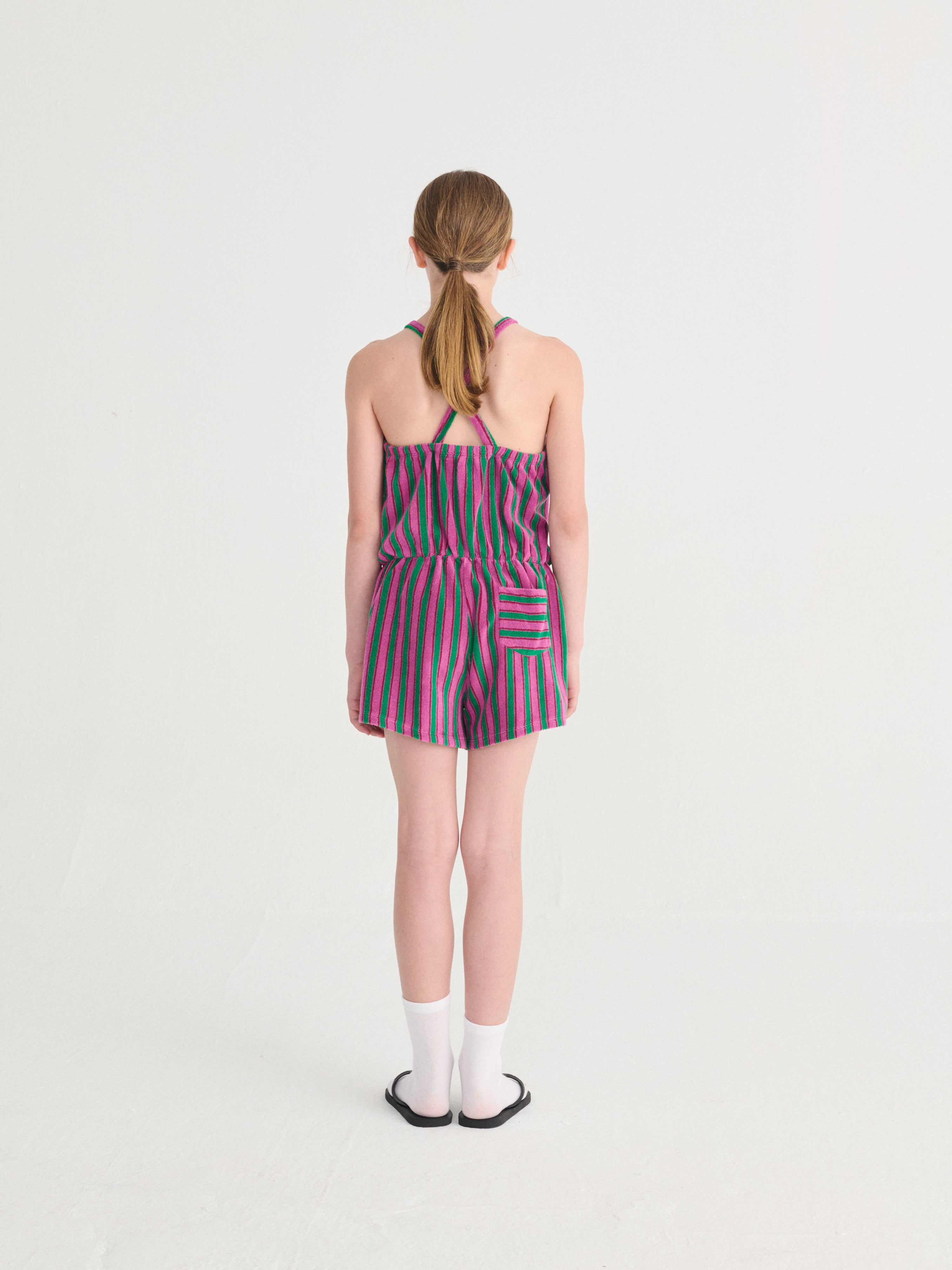 Striped Terry Cloth Playsuit - Purple