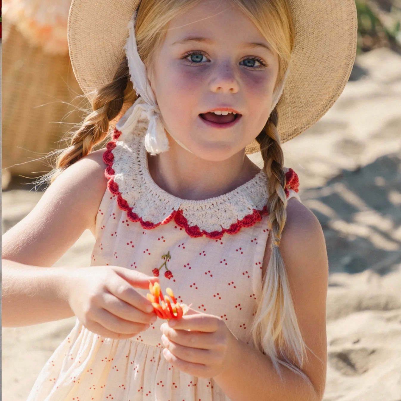 Crochet Collar Dress - Red Dot/Cherry