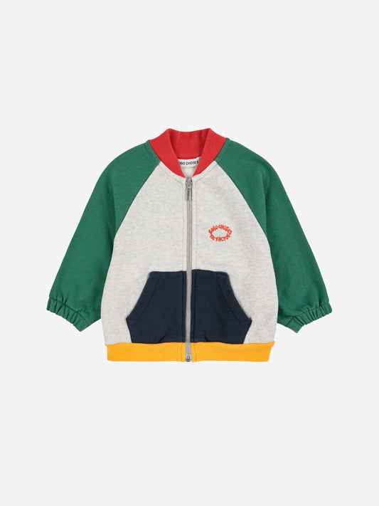 Tic Tac Toe Color Block Zipped Sweatshirt - Red