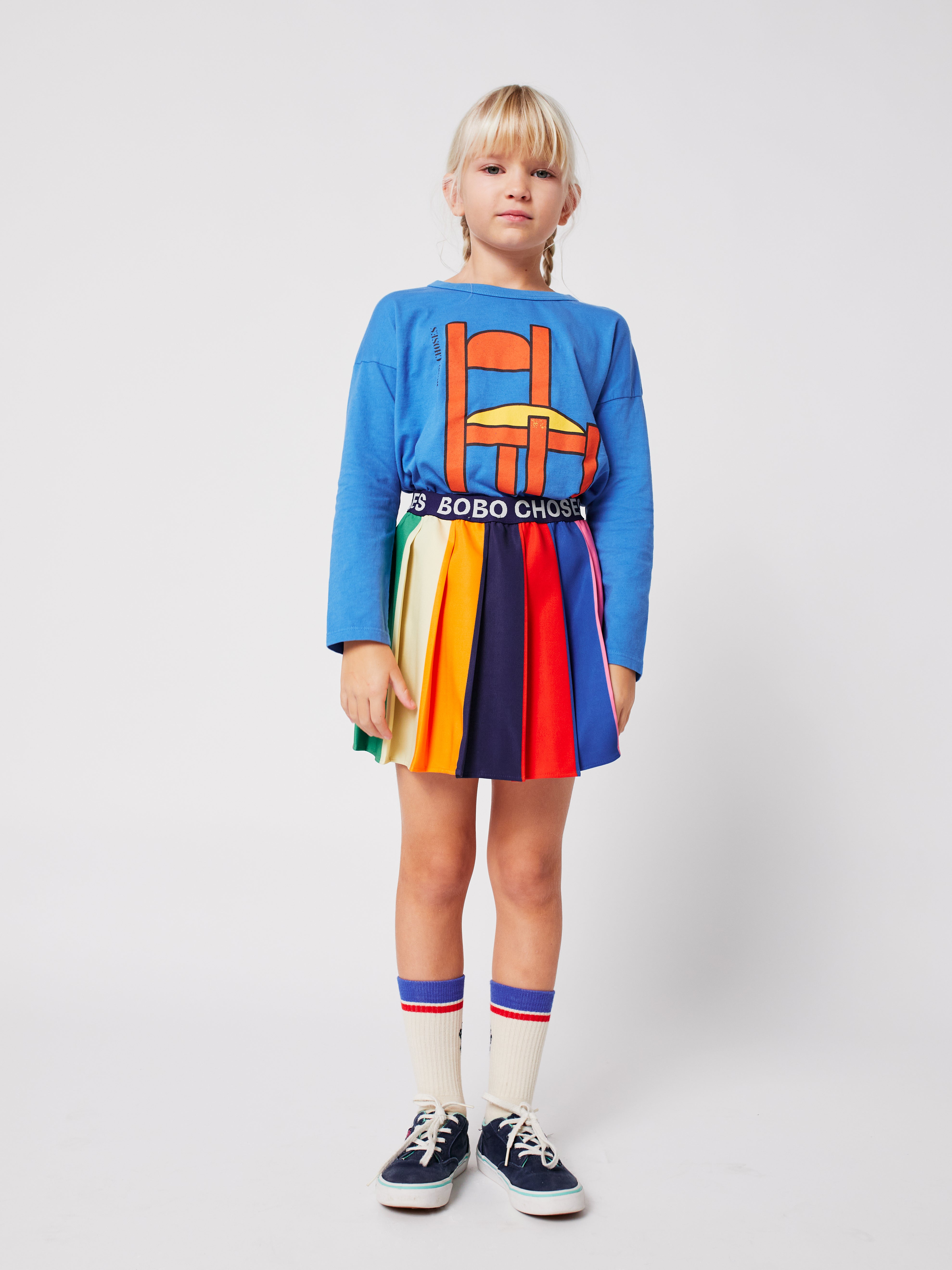 Bobo Color Block Pleated Skirt - Multicolor