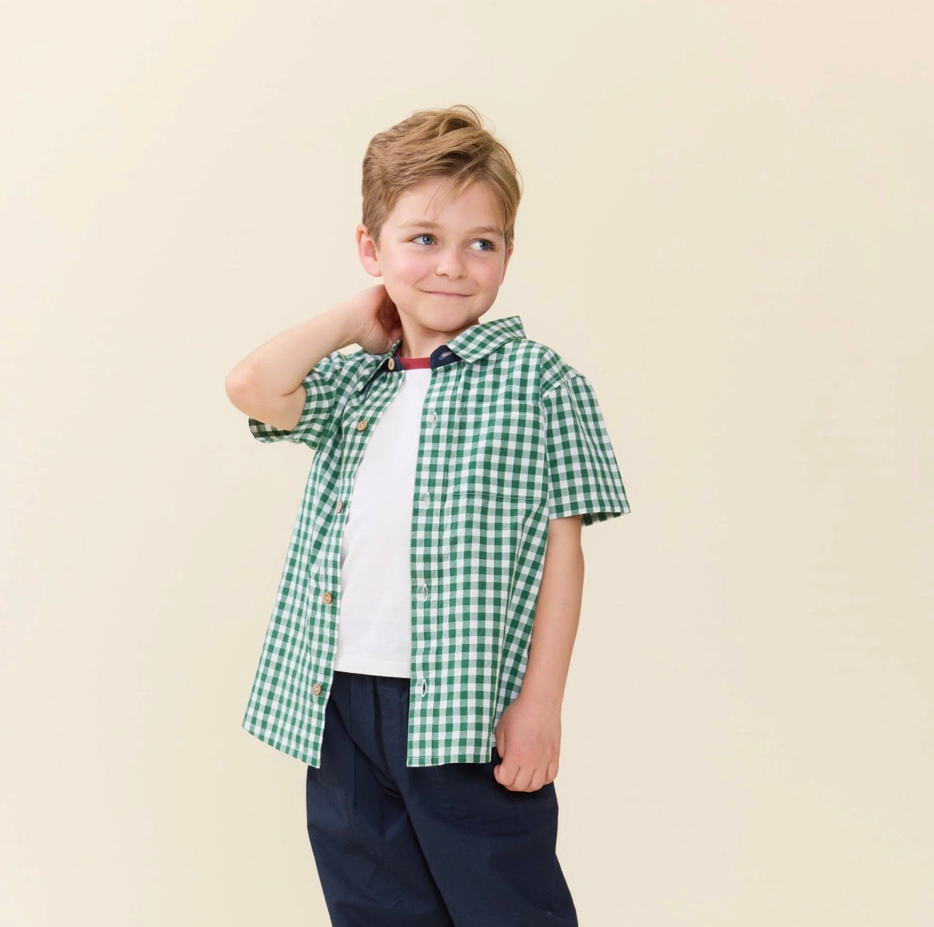 Boys Jack Shirt - Green White Check