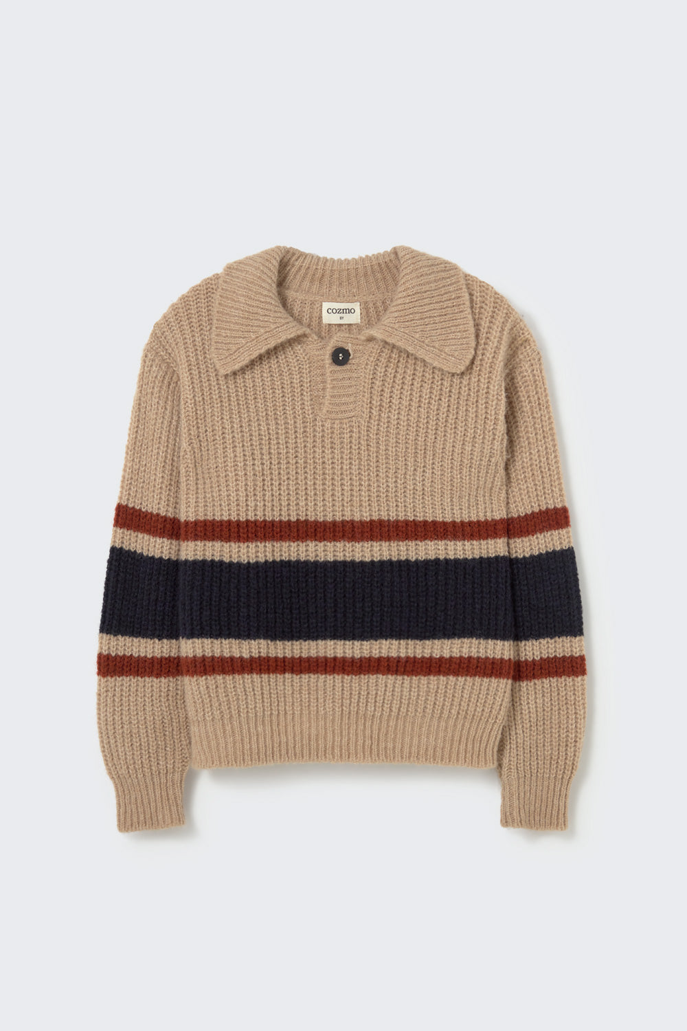 Bari Light Tricot Knit Striped Polo Sweater - Stone