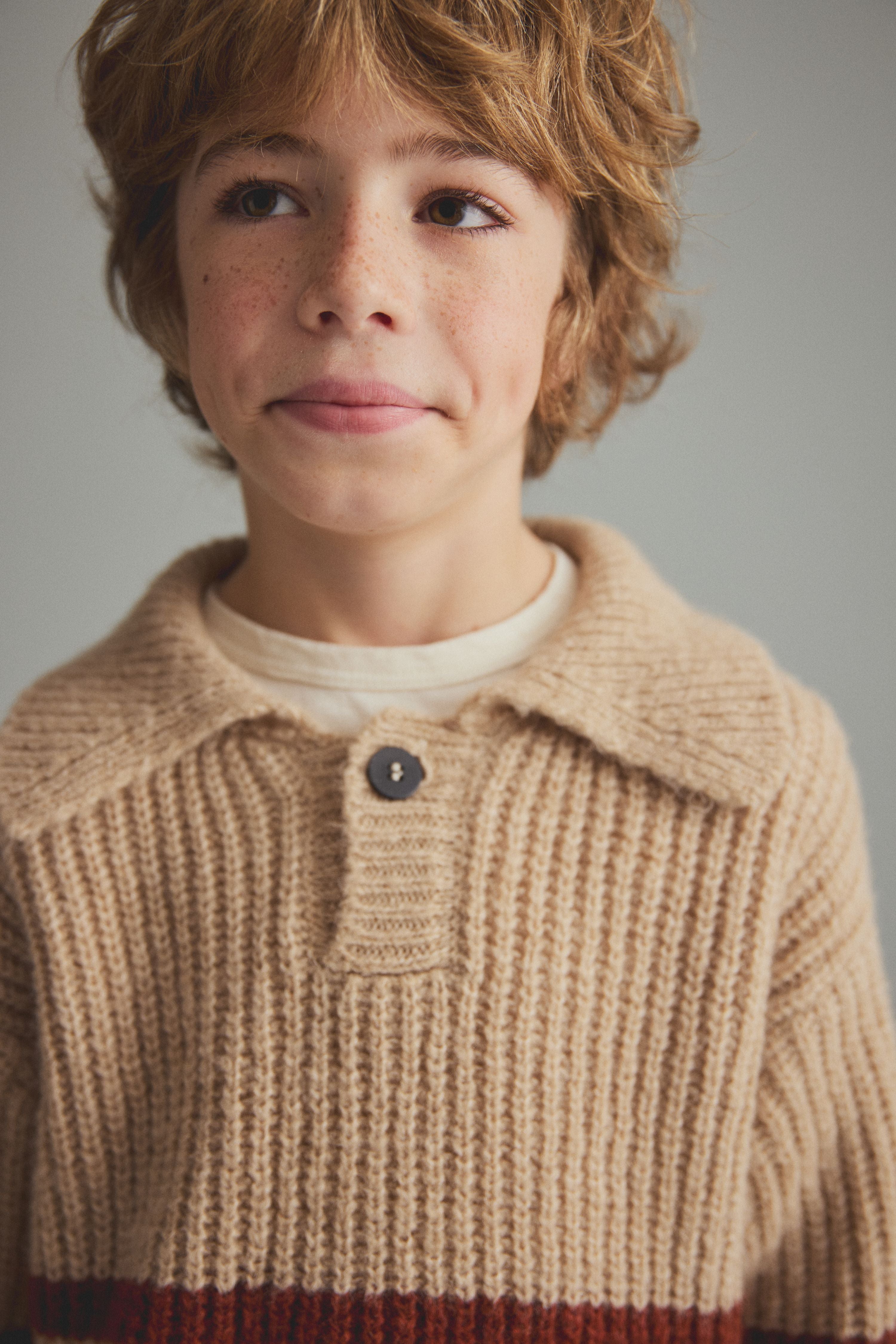 Bari Light Tricot Knit Striped Polo Sweater - Stone