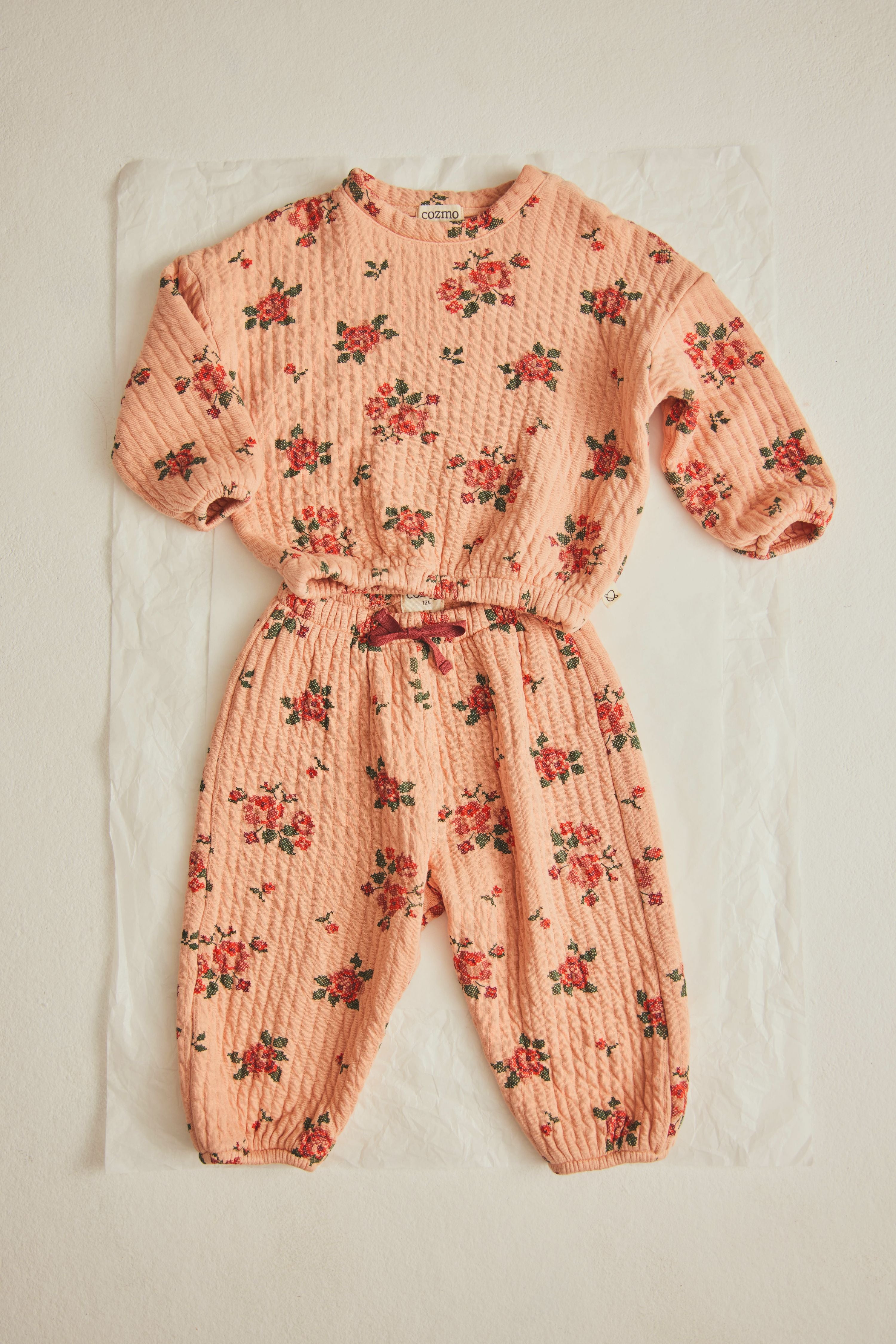 Beca Quilted Floral Print Baby Pants - Petal