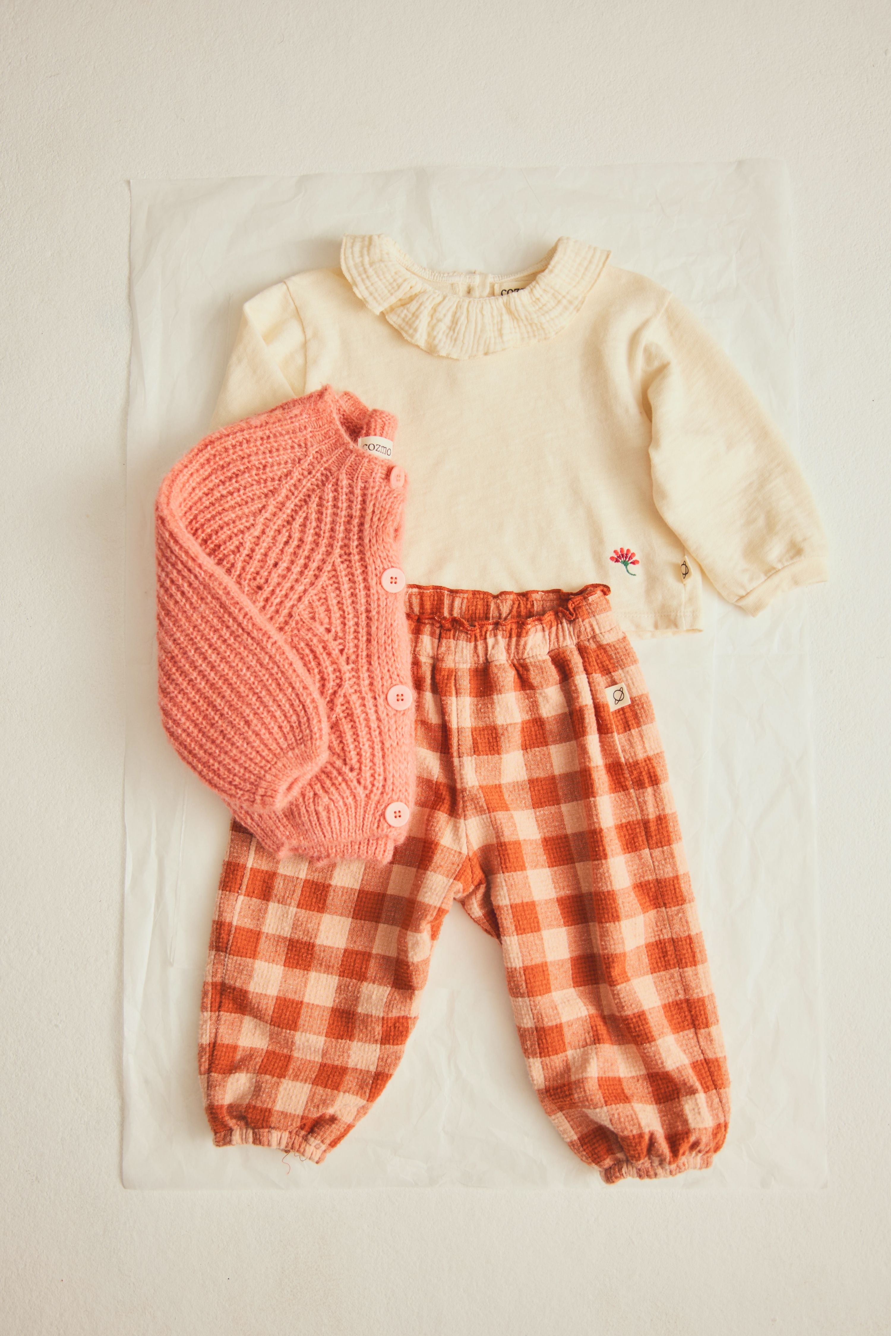 Bimba Textured Gingham Flannel Baby Pants - Ginger