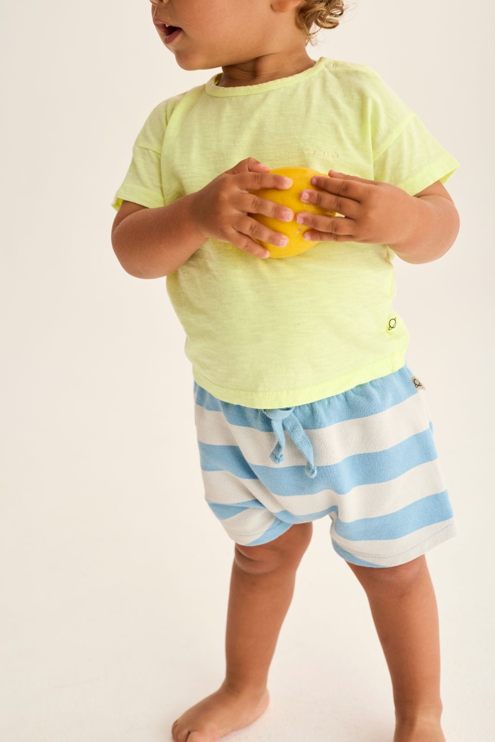 Cali Striped Cotton Fleece Baby Shorts - Blue