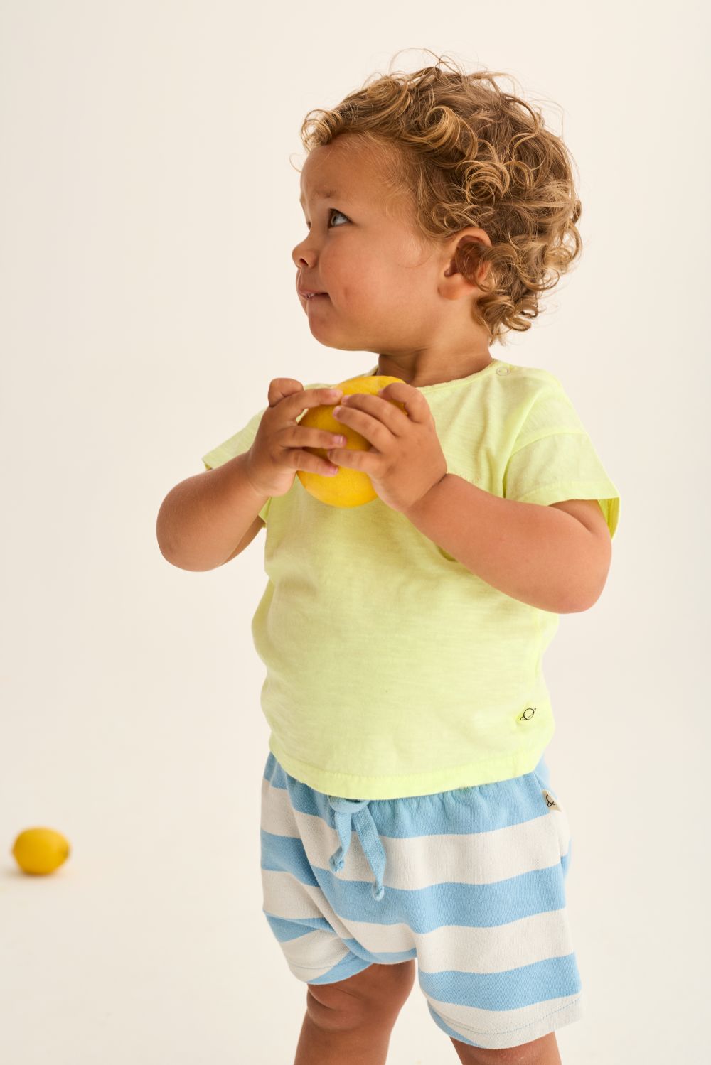 Cali Striped Cotton Fleece Baby Shorts - Blue