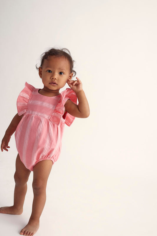 Organic Striped Baby Romper - Confetti Pink