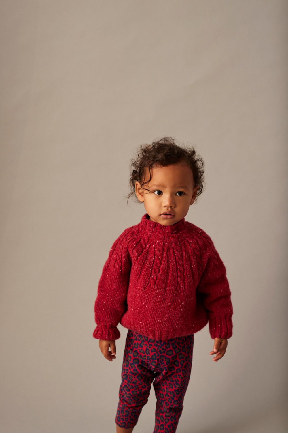 Tweed Tricot Mock Neck Baby Sweater - Red Velvet