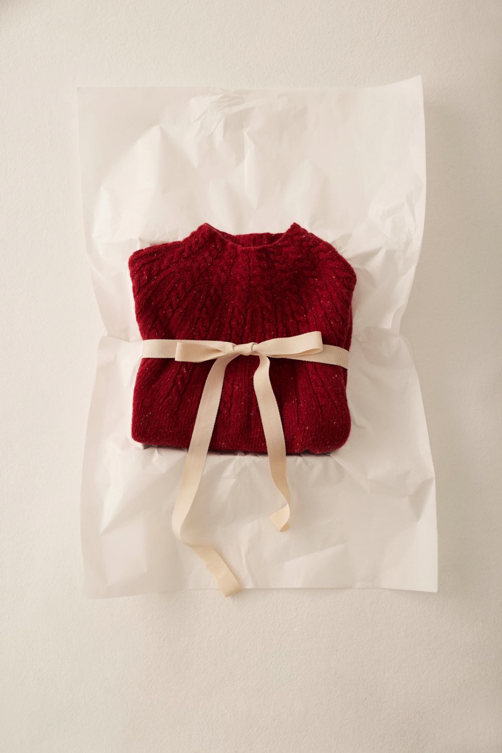 Tweed Tricot Mock Neck Baby Sweater - Red Velvet