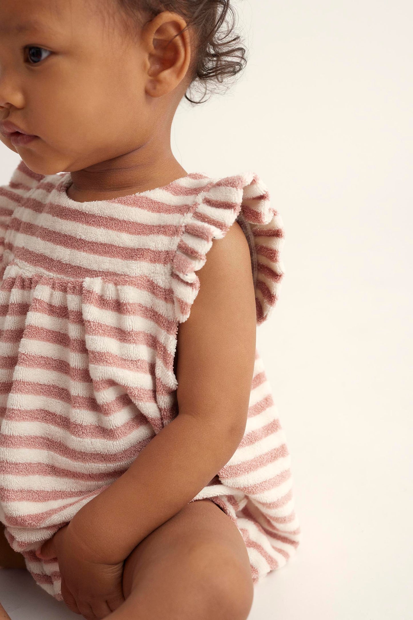 Organic Striped Toweling Baby Romper - Rose