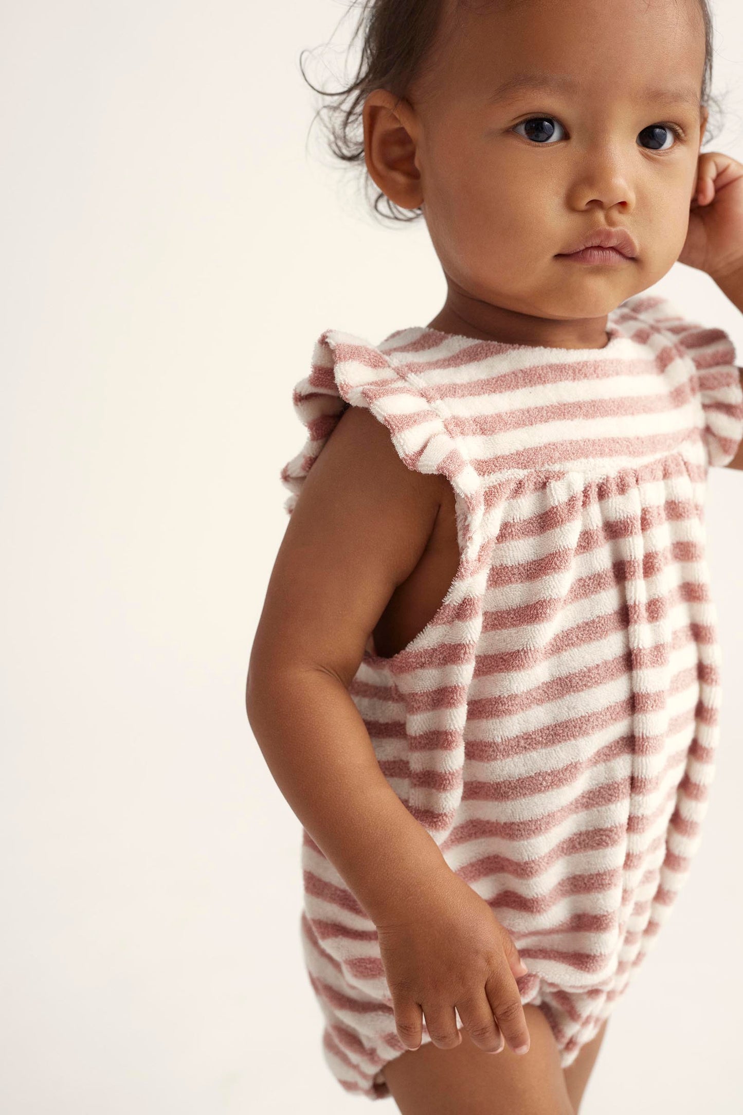 Organic Striped Toweling Baby Romper - Rose
