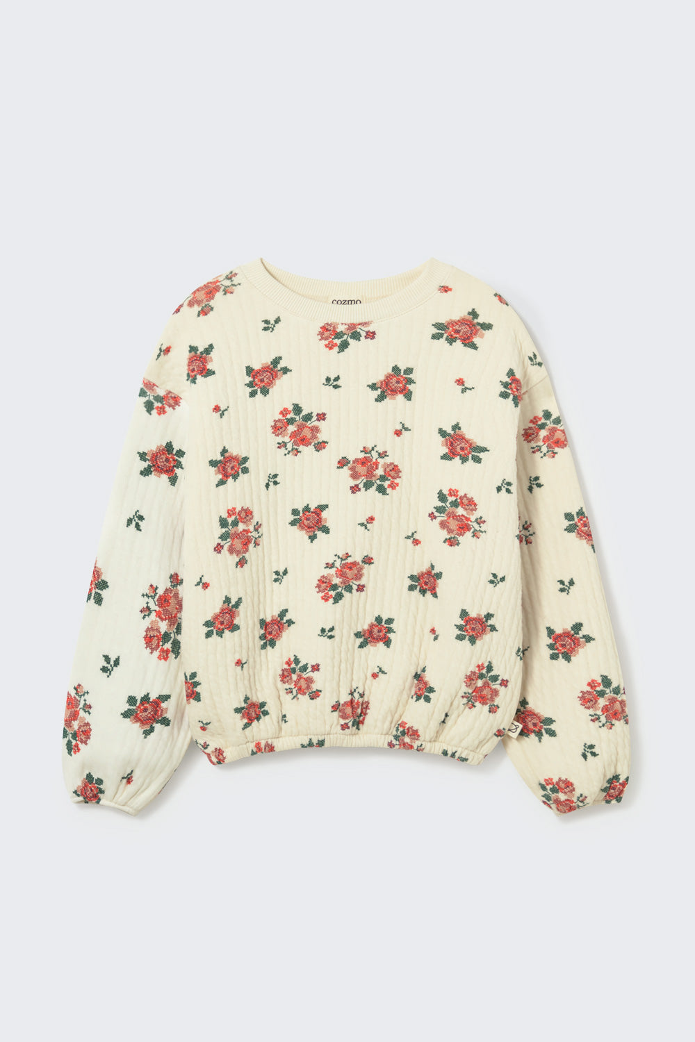 Celia Quilted Floral Print Sweatshirt - Ivory